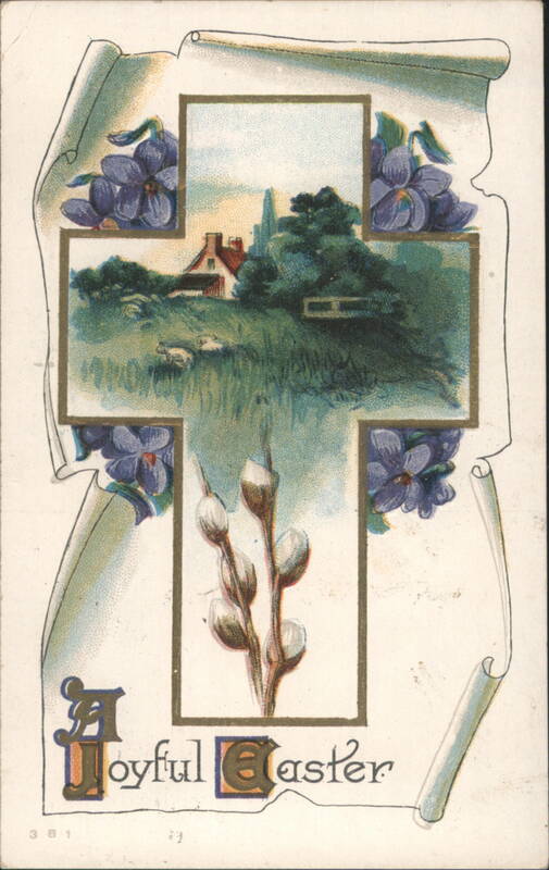 A Joyful Easter Cross with Violets and Pussy Willows