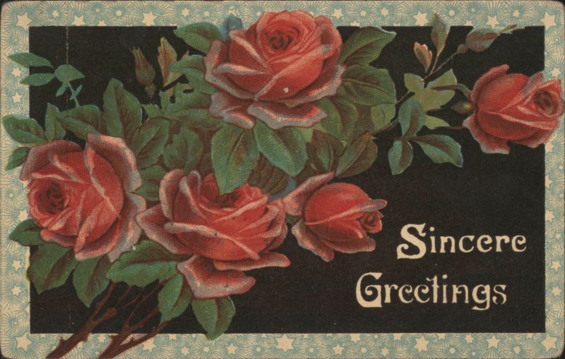 Sincere Greetings Red Roses Floral Bouquet Printed in Germany
