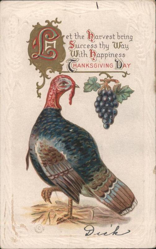 Thanksgiving Day Turkey with Grapes and Ornate Letter L
