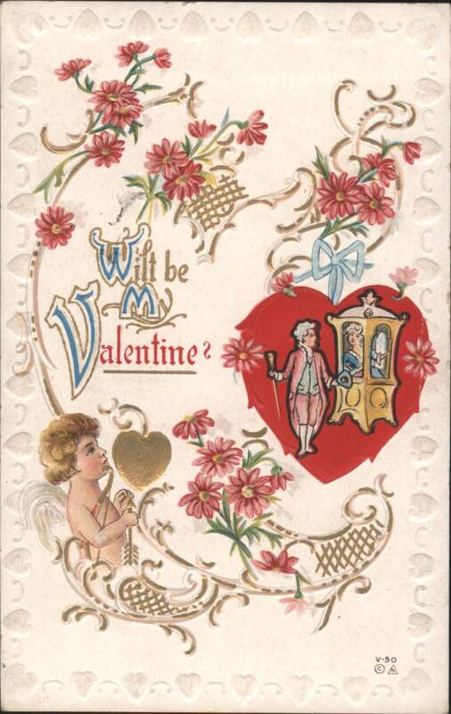 Wilt be my Valentine? Cherub, Heart, Flowers, 1914
