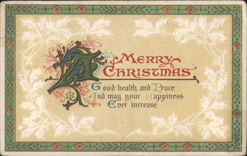 Merry Christmas Greeting with Holly and Ornate Lettering