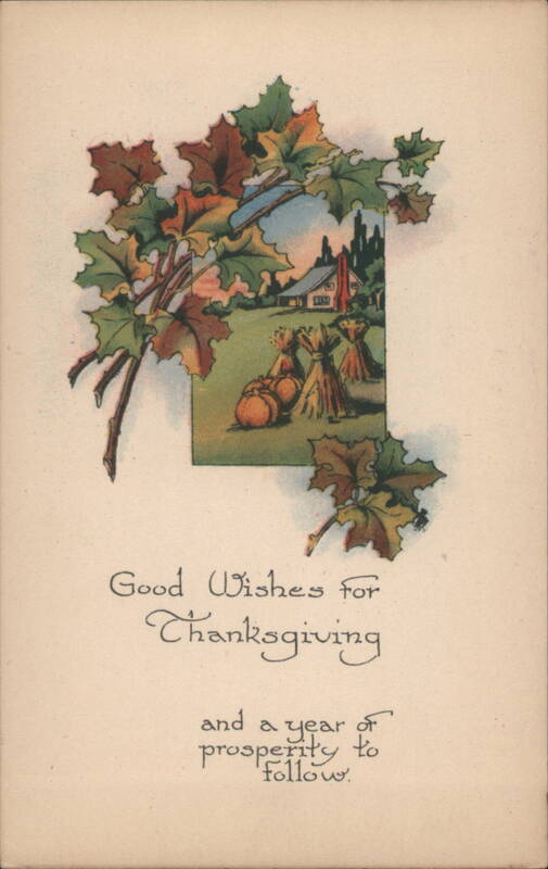 Good Wishes for Thanksgiving with Autumn Leaves and Harvest Scene