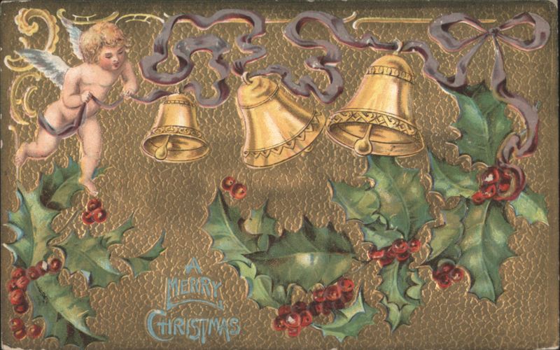 A Merry Christmas Angel, Golden Bells, and Holly Angels