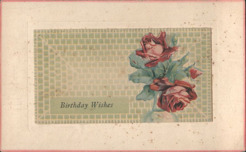 Birthday Wishes with Red Roses on Checkered Background