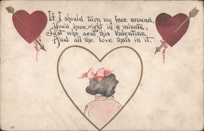 Valentine's Day Card with Hearts, Girl, and Romantic Poem
