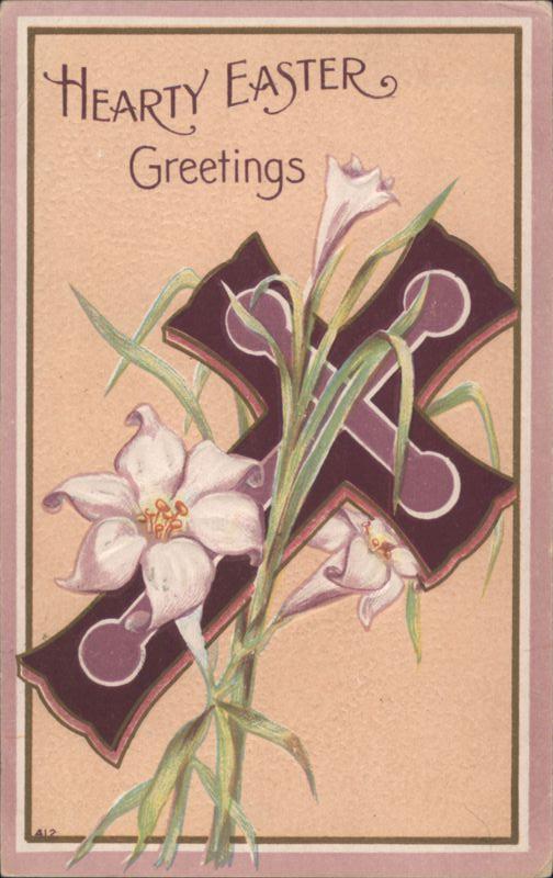 Hearty Easter Greetings with Lilies and Cross Crosses