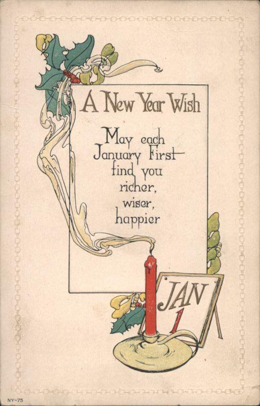 A New Year Wish with Holly, Candle, and January 1 Calendar