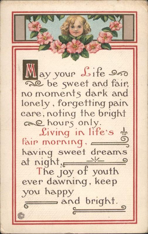 Poetic Greeting with Young Girl and Pink Flowers Poems & Poets