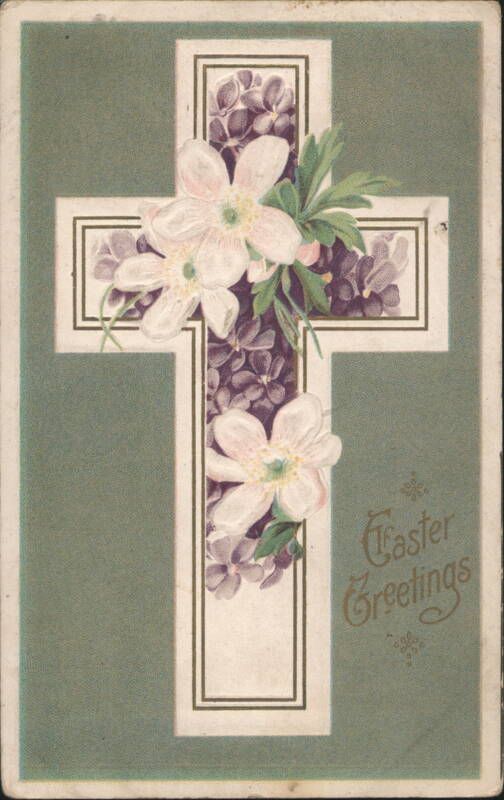 Easter Greetings Cross Adorned with White and Purple Flowers