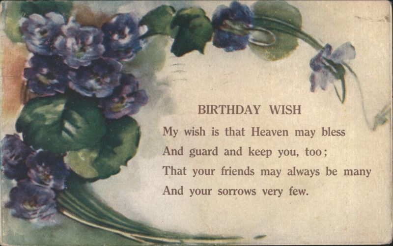 Birthday Wish with Purple Violets and Poetic Verse, Hammond Press 1909