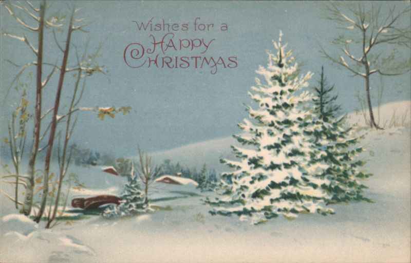 Wishes for a Happy Christmas Winter Scene with Snow-Covered Trees