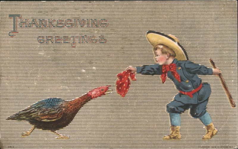 Thanksgiving Greetings: Young Cowboy Boy with Turkey