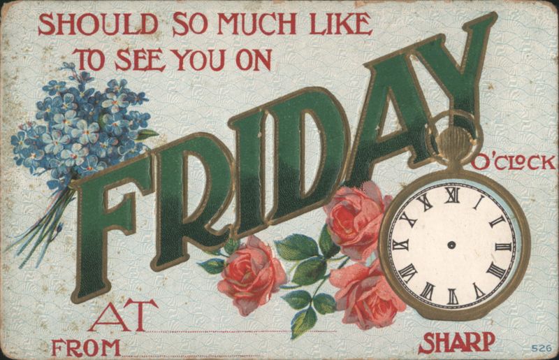 Friday Invitation with Forget-Me-Nots, Roses & Pocket Watch