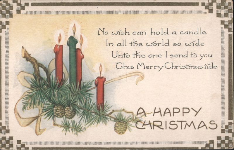 Merry Christmas Greeting with Candles and Pine Branches