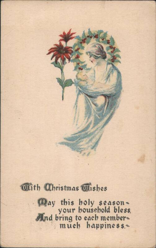 Christmas Madonna and Child with Poinsettias and Holiday Greeting