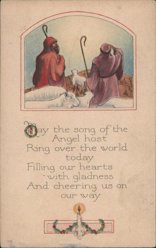 Shepherds and Angel Host with Christmas Greeting and Poem