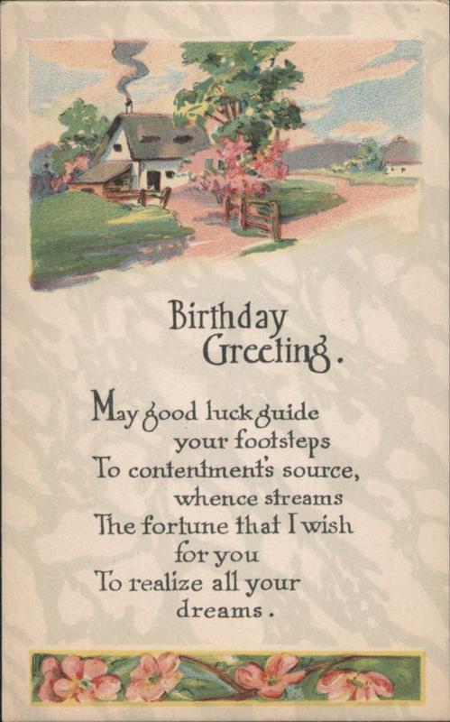Birthday Greeting with Idyllic Rural House and Wishing Poem