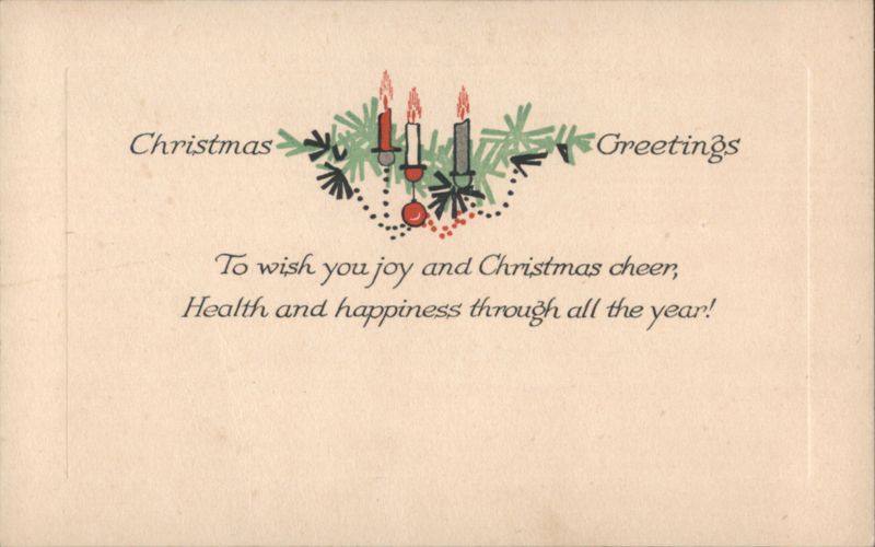 Christmas Greetings with Lit Candles, Pine Boughs, and Berries