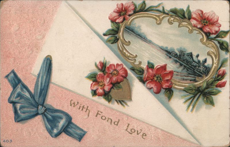With Fond Love Decorative Envelope with Roses and Framed Landscape