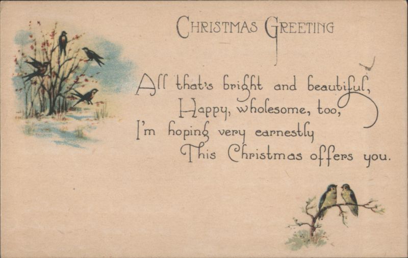 Christmas Greeting with Birds & Winter Berries, 1923