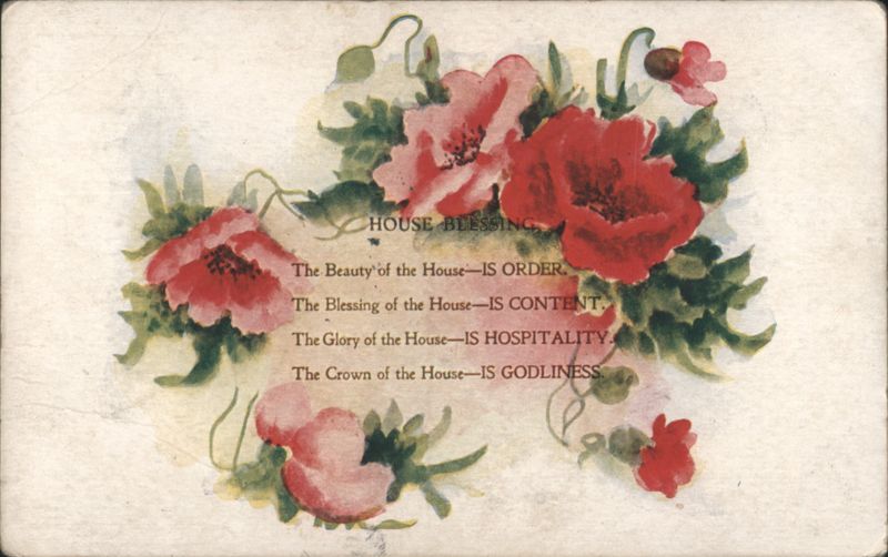 House Blessing Poem with Red and Pink Floral Illustration