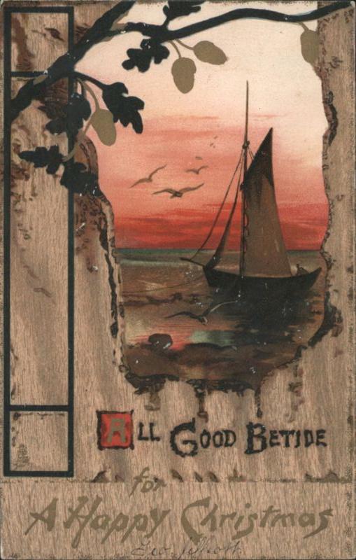 Sailing Boat at Sunset, 'A Happy Christmas' Greeting