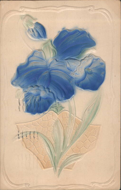 Embossed Blue Flower Art Nouveau Design Flowers
