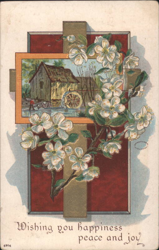 Apple Blossoms and Mill Scene, Easter Series Greeting