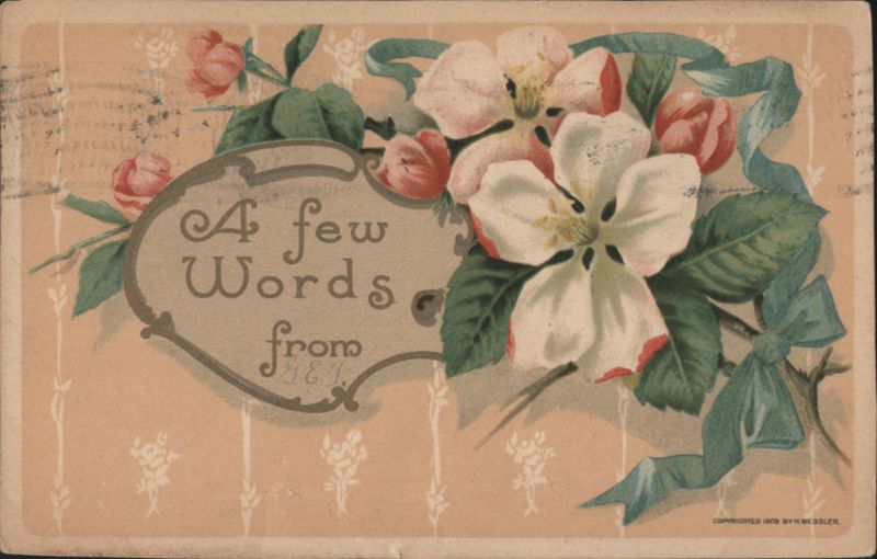 White and Red Flowers with 'A few Words from M.E.J.' Message