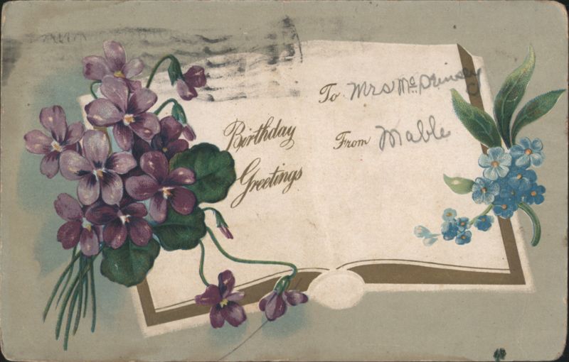 Birthday Greetings with Purple Violets and Handwritten Message