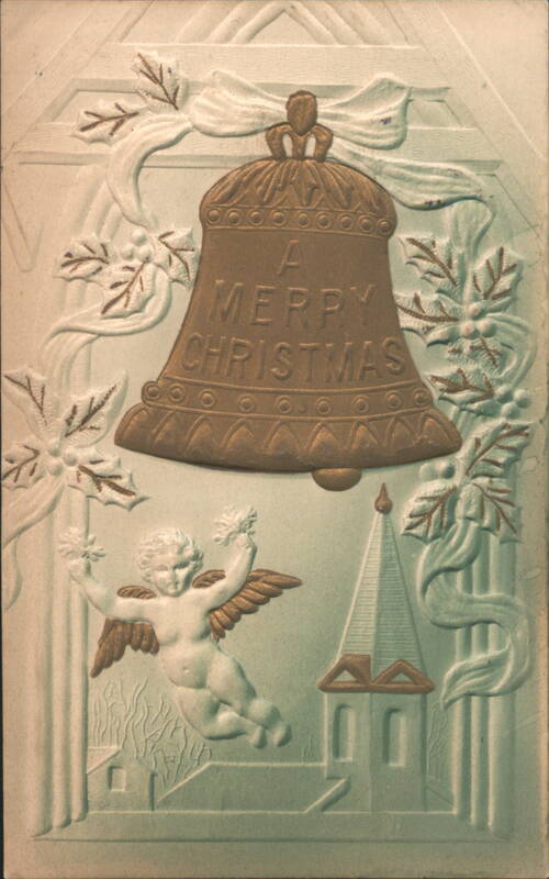 Embossed Christmas Bell with Angel and Church Steeple