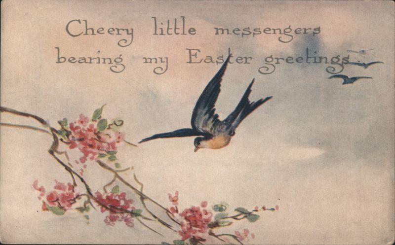 Cheery Little Messengers Bearing Easter Greetings with Swallows & Blossoms
