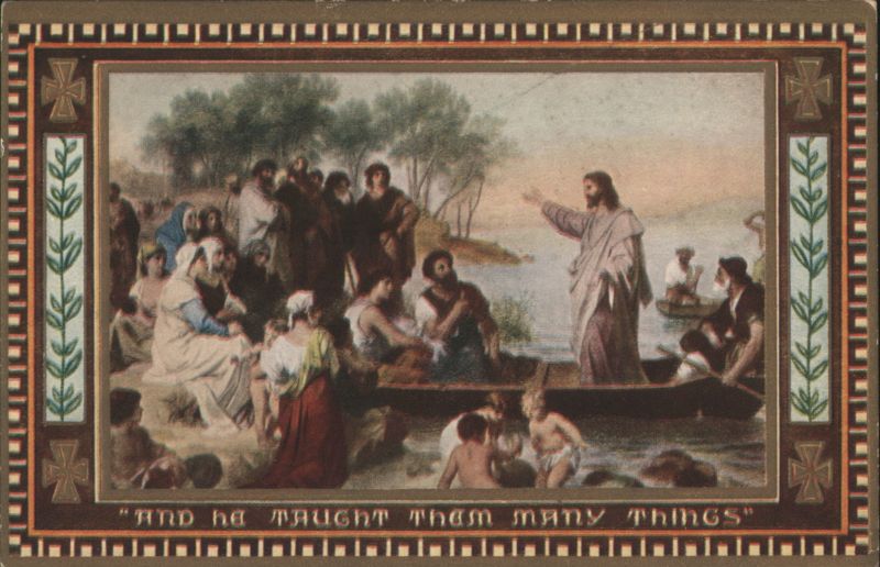 Jesus Teaching from a Boat to a Crowd on Shore - 'AND he TAUGHT them MANY THINGS'