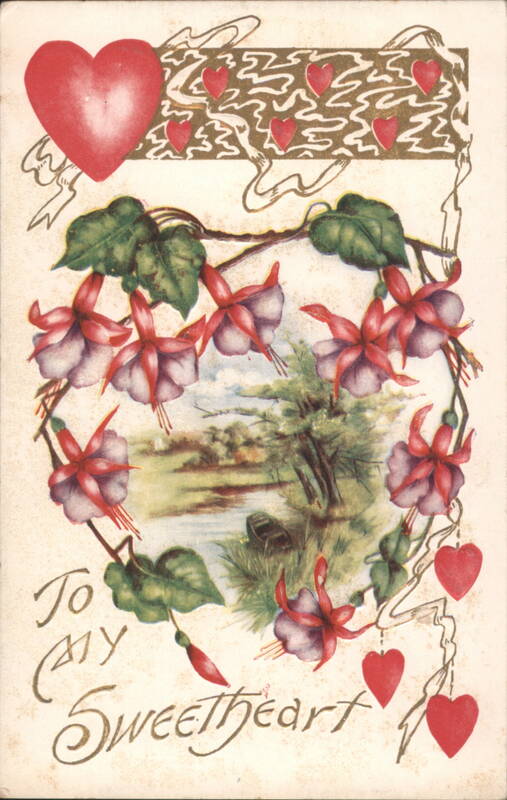 To My Sweetheart Embossed Valentine with Hearts and Fuchsia Flowers