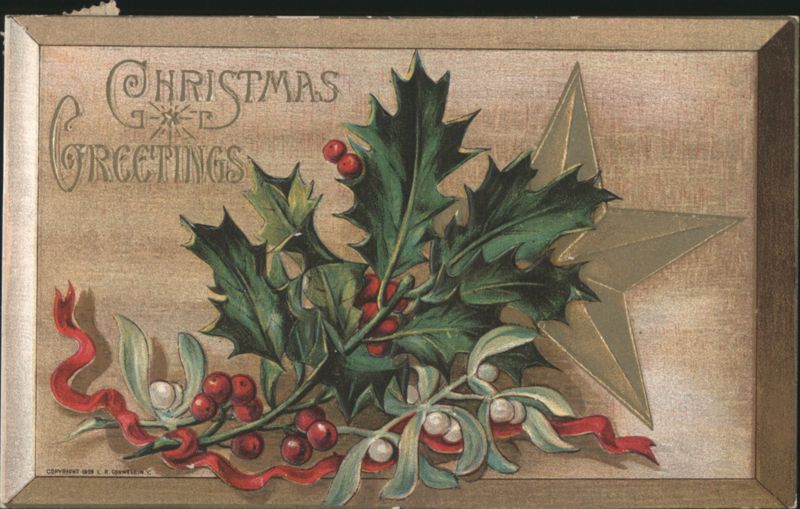 Christmas Greetings with Holly, Mistletoe, and Star