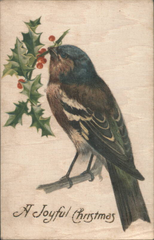 Christmas Bird with Holly and Berries, 'A Joyful Christmas' Greeting