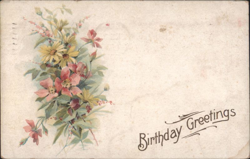 Birthday Greetings with Pink and Yellow Flowers Illustration