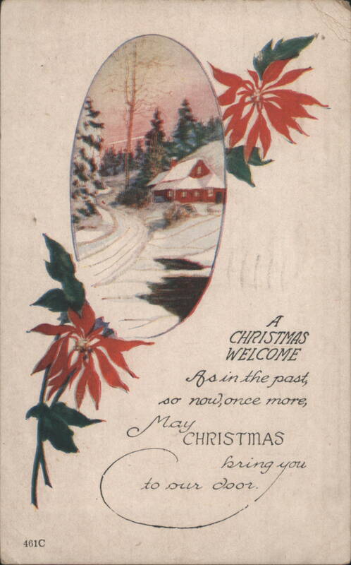 Christmas Welcome with Snow Scene and Poinsettias, 1921