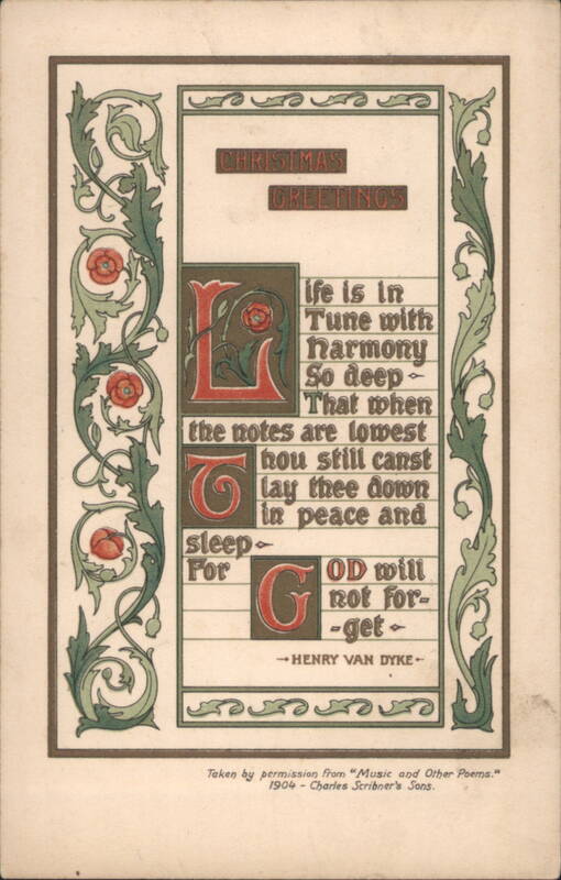 Christmas Greetings Poem by Henry Van Dyke with Art Nouveau Border
