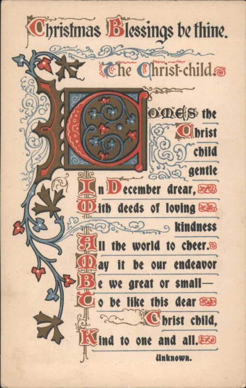 Christmas Blessings with Illuminated Initial C and Christ-Child Poem