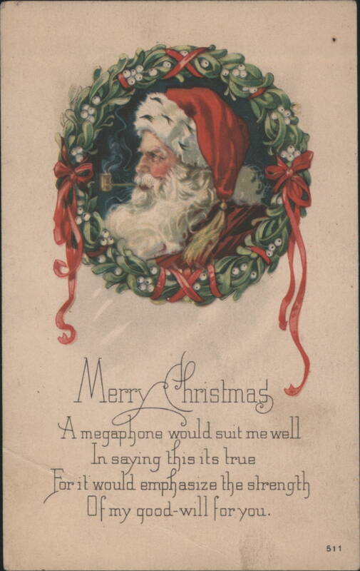 Santa Claus in Mistletoe Wreath with Christmas Poem