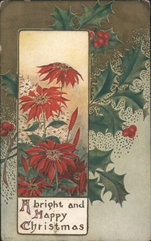 A bright and Happy Christmas Poinsettias and Holly
