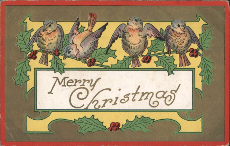 Merry Christmas Birds and Holly