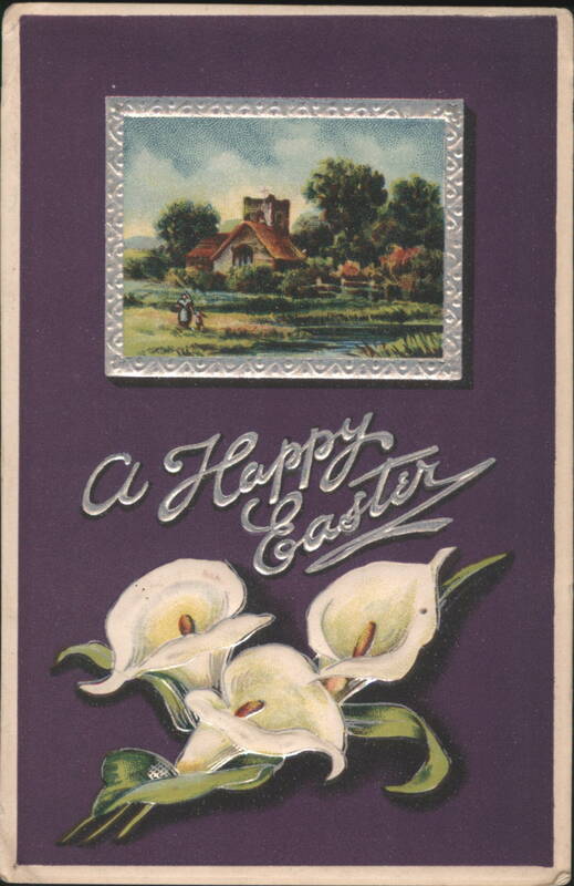 A Happy Easter with Calla Lilies and Village Scene