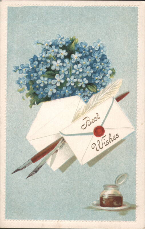 Forget-Me-Nots, Envelopes, Quill Pens, Inkwell, Best Wishes