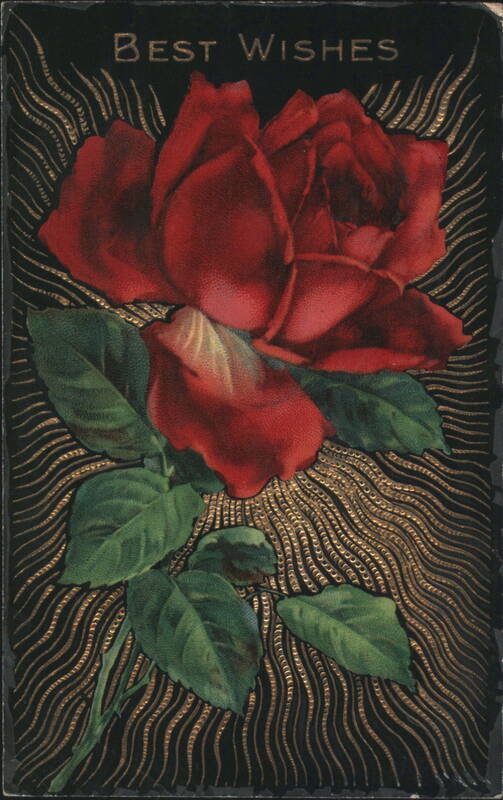 Best Wishes Red Rose with Golden Swirls Flowers