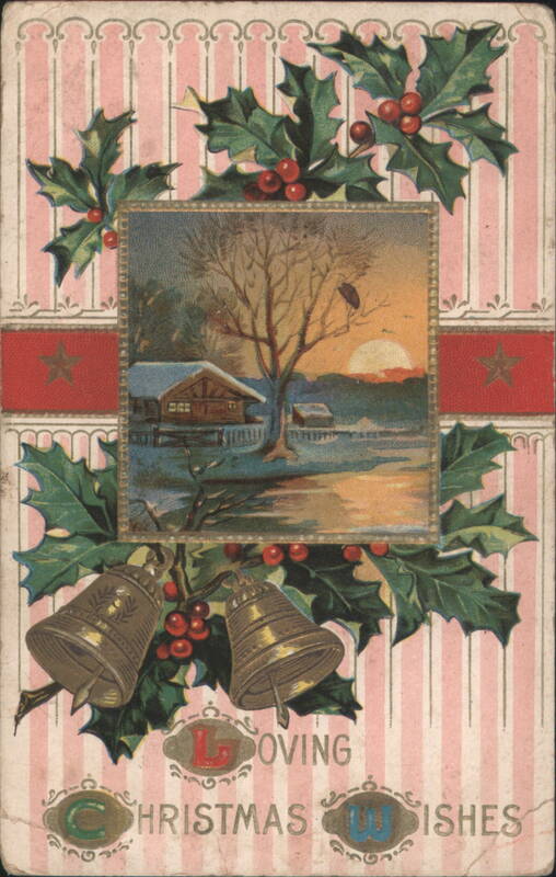 Loving Christmas Wishes with Winter Landscape, Holly, and Bells