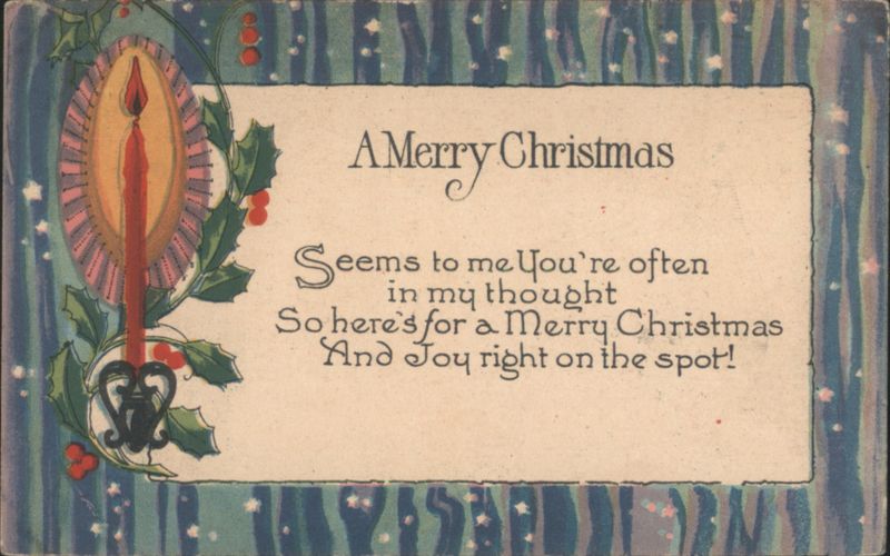A Merry Christmas Candle and Holly Greeting with Festive Border