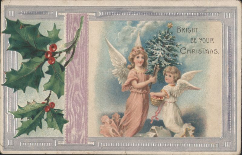 Angels with Christmas Tree and Holly, 'Bright Be Your Christmas'
