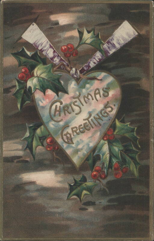 Christmas Greetings Heart with Holly and Berries, Embossed Design